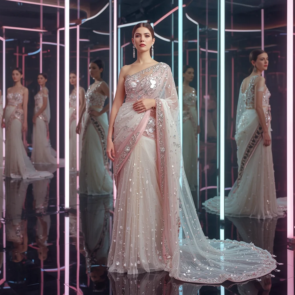 Frozen Rose Divine Saree with Twenty-Five Editorial Poses and Aurora Reflection Universe | Instagram Model Ai Prompt AI Prompt