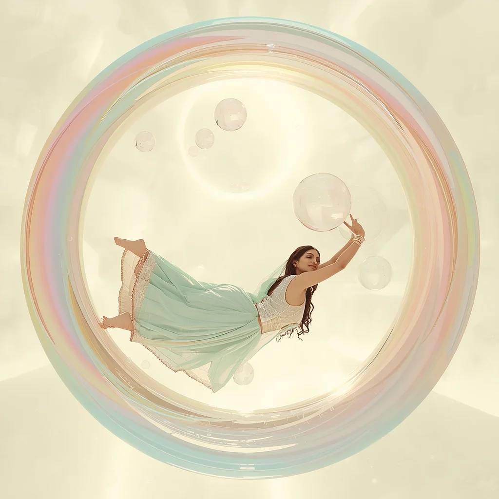 Iridescent Bubble Membrane Matrices | Saree Prompt Text To Image AI Prompt