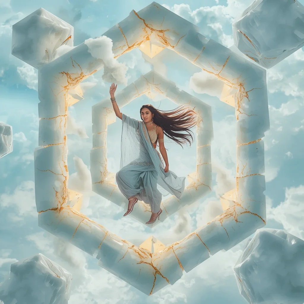 Kintsugi Frozen Cloud-Shard Tesseracts | Modern Saree Ai Prompt AI Prompt