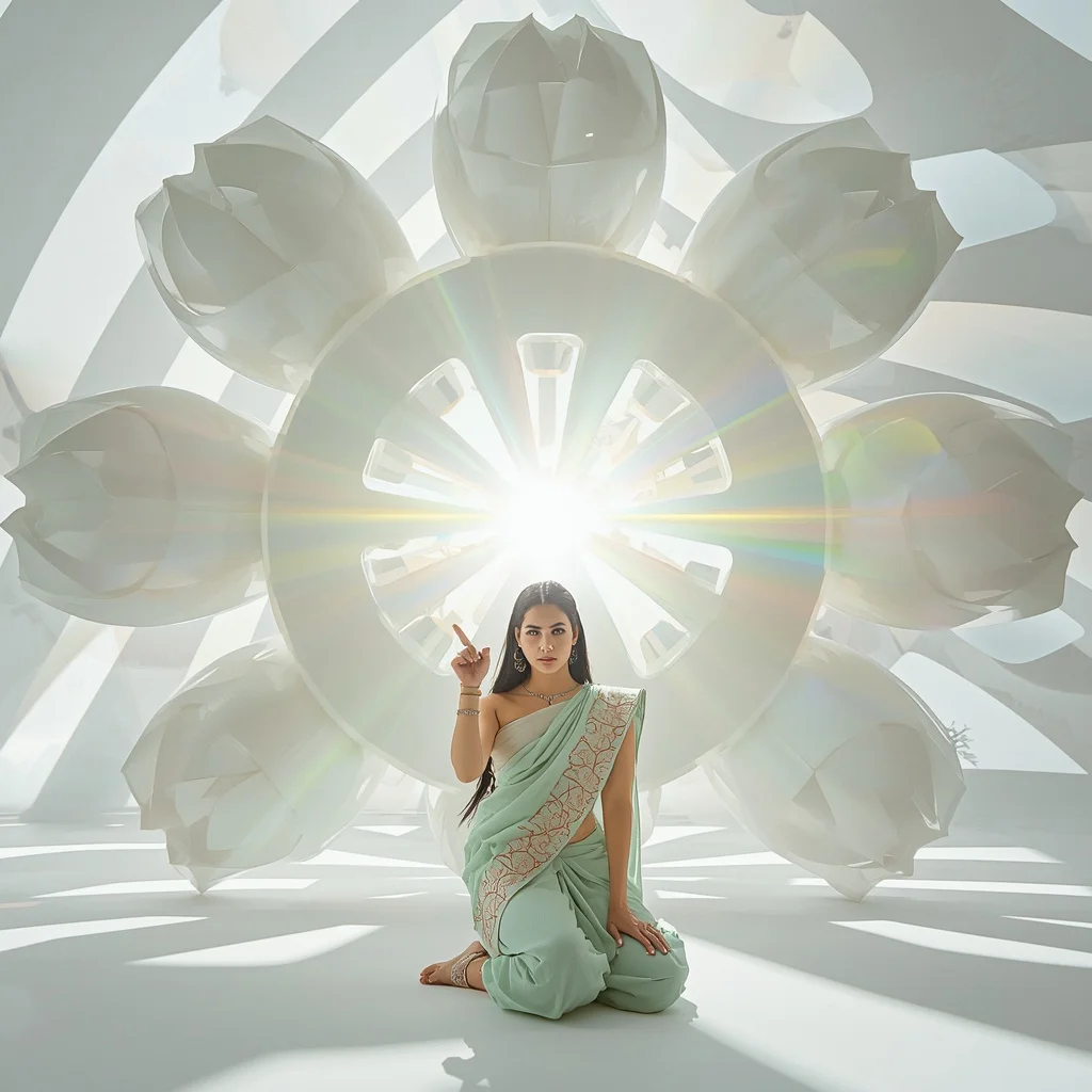 Levitating Porcelain Lotus-Gear Matrix | Ai Gemini Saree Prompt AI Prompt