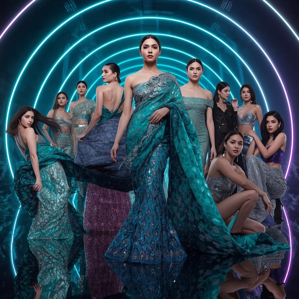 Liquid Peacock Crystal Saree with Multi Pose Editorial Story and Laser Prism Empire | Selfie Prompt AI Prompt