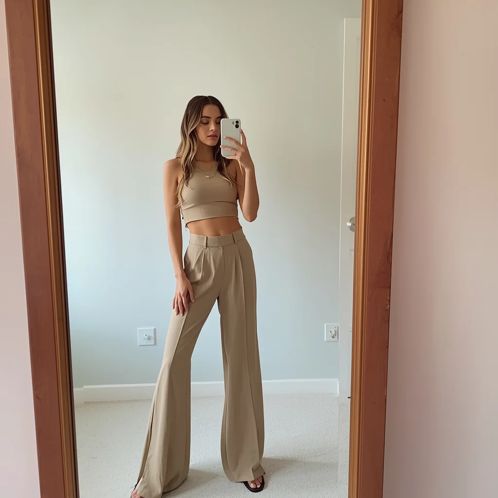 Mirror Selfie Girl with Stylish Outfit and Aesthetic Clean Background | Viral Ai Image Prompt AI Prompt