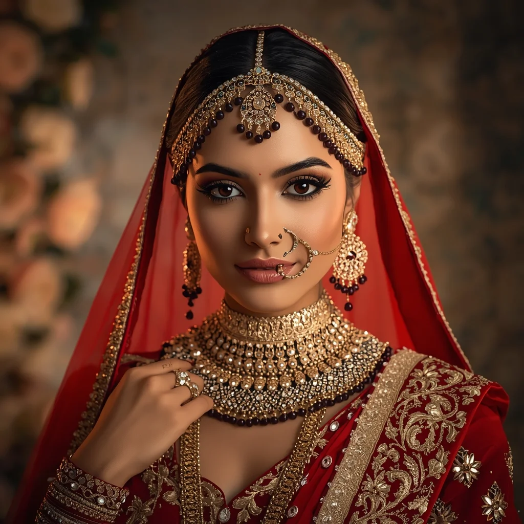 Modern Indian Bridal Royal Portrait | Saree Reel Ai Prompt AI Prompt