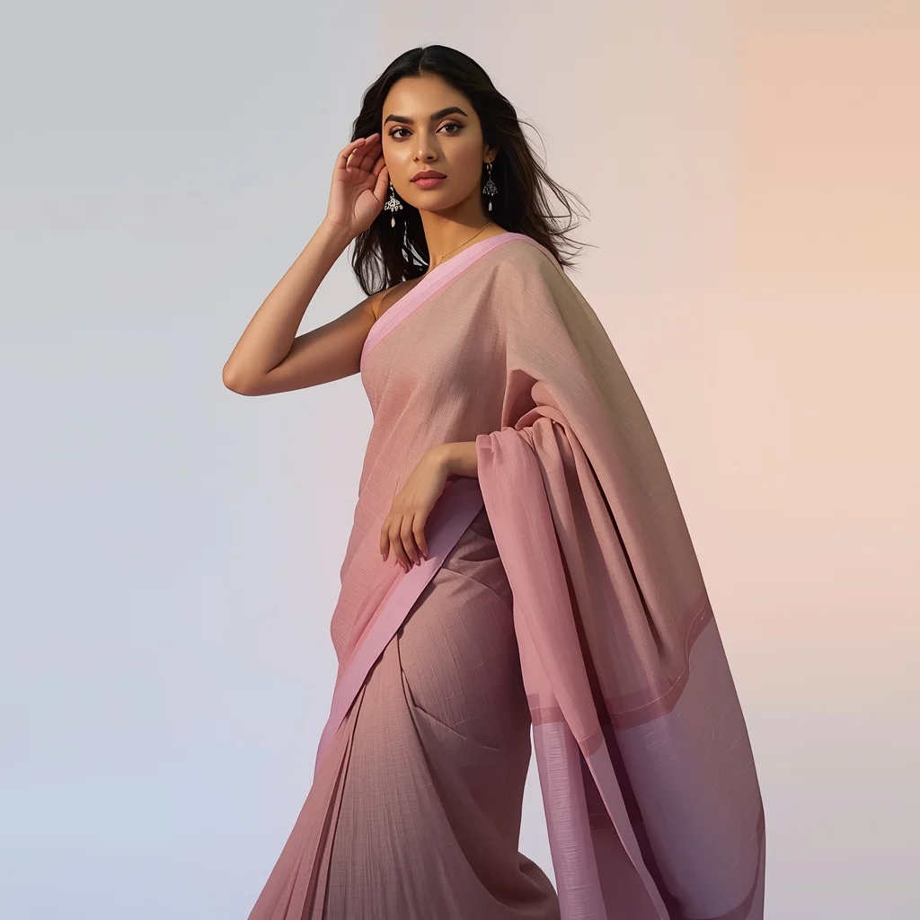 Modern Saree Girl Side Walk Hand Near Ear Pose | Gemini Ai Photo Prompt AI Prompt