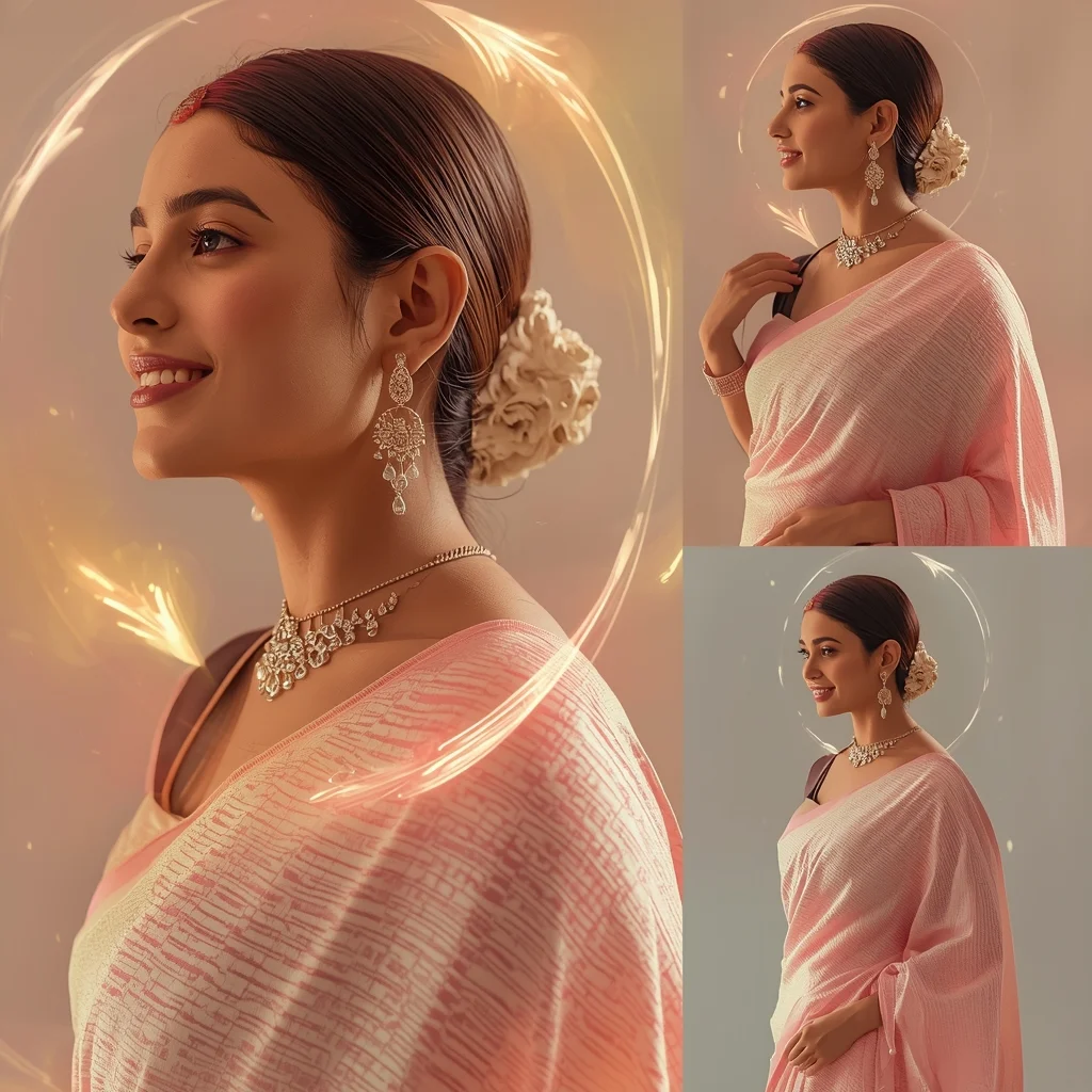 Mystic Pulse Halo Stream Pastel Saree Indian Woman Premium Composition | Leonardo Ai Image Prompt AI Prompt