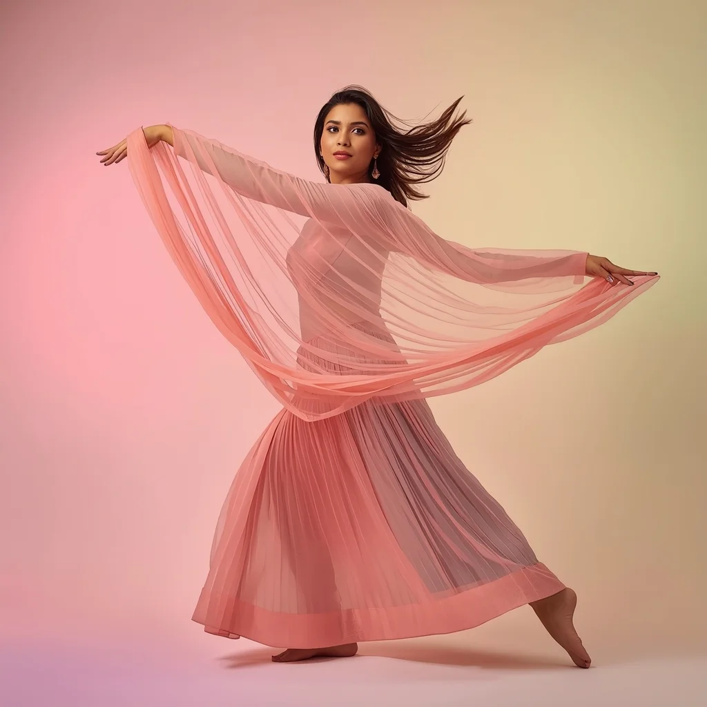 Pastel Festive Girl Twisted Back Step Dupatta Flow Pose | Gemini Photo Editing Prompt AI Prompt