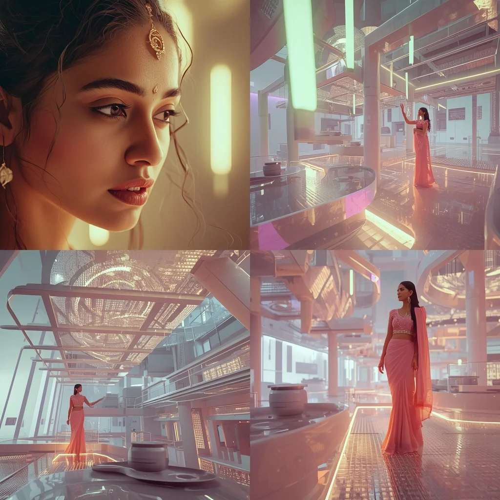 Pastel Saree Floating Energy Architecture Multi Dimensional Space Cinematic Viral Prompt | Indian Girl Saree Ai Prompt 4k Realistic AI Prompt