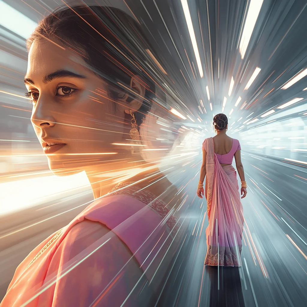 Pastel Saree Hyper Warp Speed Light Trail Dimension Shift Cinematic Viral Prompt | Saree Prompt For Gemini AI Prompt
