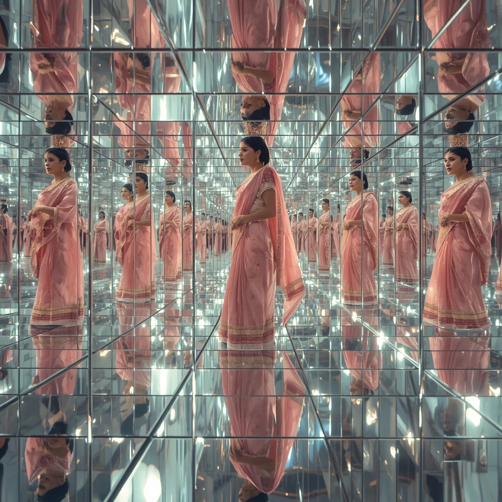 Pastel Saree Infinite Mirror Prism Reflection Depth Universe Cinematic Viral Prompt | Saree Prompt For Gemini AI Prompt