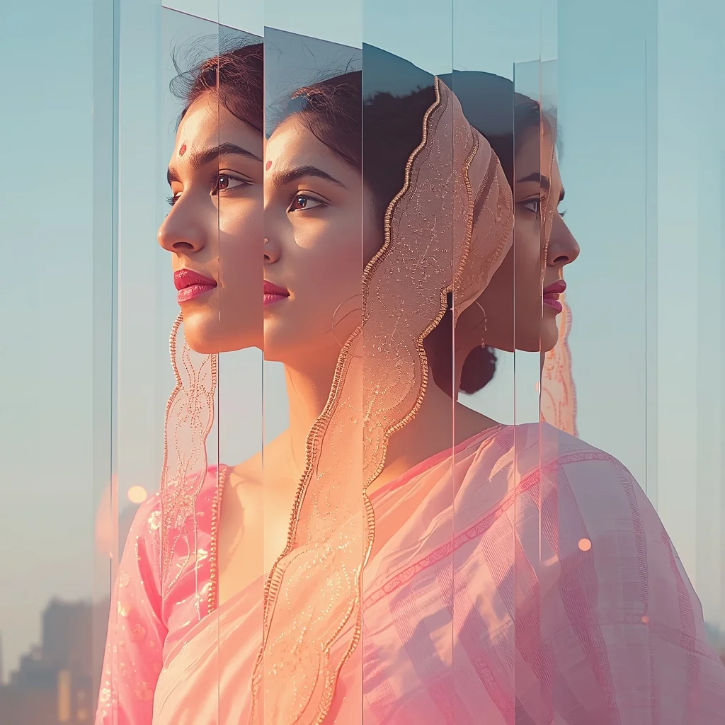 Pastel Saree Multi Layer Reality Reflection Collapse Cinematic Viral Prompt | Saree Ai Prompt AI Prompt