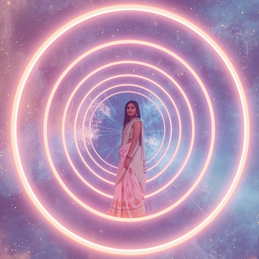 Pastel Saree Multi Portal Ring Infinite Transition Space Cinematic Viral Prompt | Saree Girl Ai Prompt AI Prompt