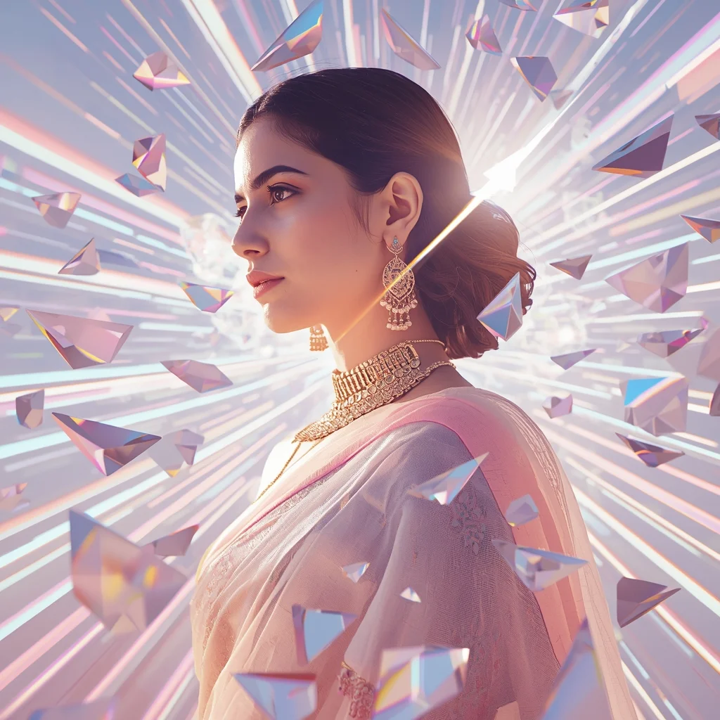Pastel Saree Prism Light Spectrum Explosion Infinite Dimensional Depth Cinematic Viral Prompt | Saree Prompt For Instagram AI Prompt