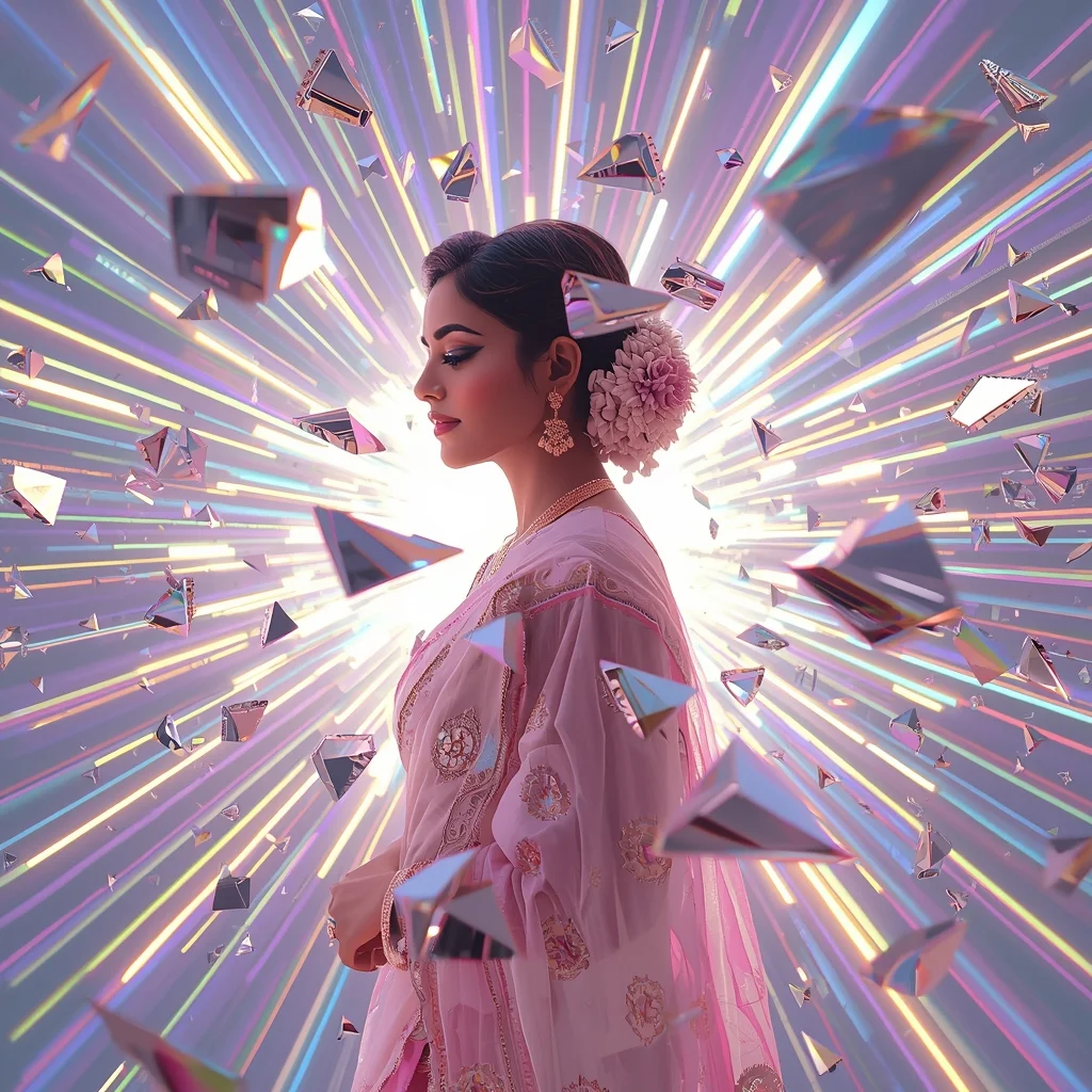 Pastel Saree Prism Spectrum Light Explosion Infinite Depth Cinematic Viral Prompt | Saree Aesthetic Ai Prompt For Pinterest AI Prompt