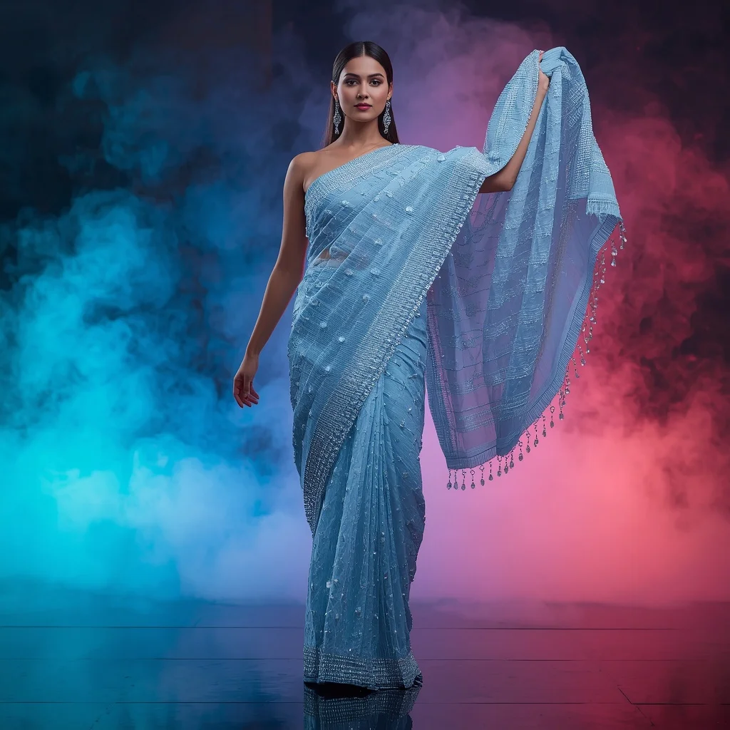 Premium High-Fashion 3D Liquid Diamond Festival Saree Design | Gemini Saree Prompt Photo AI Prompt