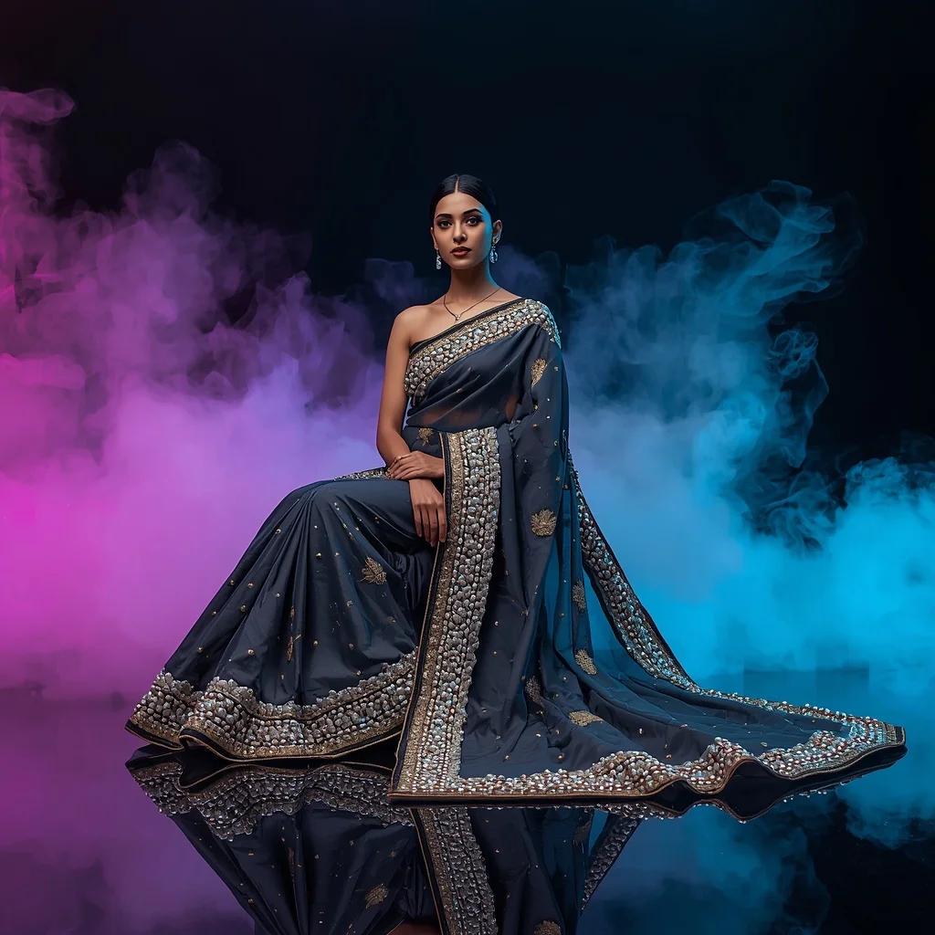 Premium High-Fashion 3D Molten Bronze & Bioluminescent Pearl Saree | Saree Prompt For Gemini Ai AI Prompt