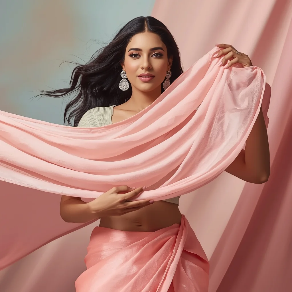 Soft Glam Pastel Saree Girl Dupatta Wave Front Pose | Trending Pinterest Aesthetic Photography Prompt | Gemini Saree Prompt For Woman AI Prompt