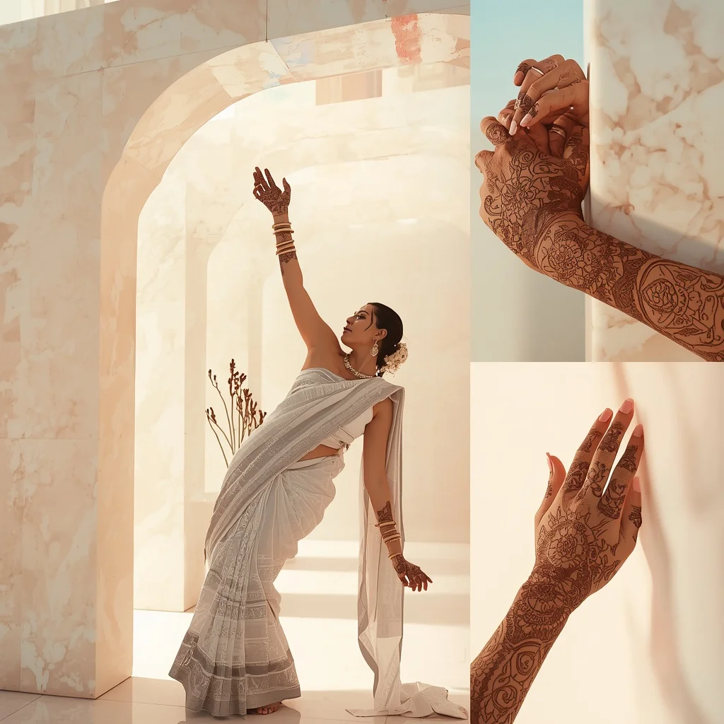 Sonic-Sculpted Pastel Alabaster Archways | Gemini Saree Prompt For Girl AI Prompt
