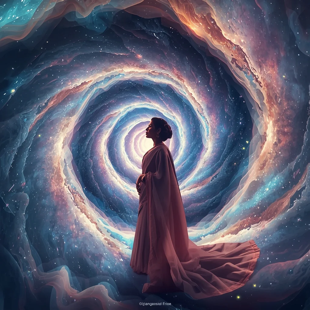 Spiral Galaxy Fabric Expansion Saree Scene | Cosmic Motion Prompt | Saree Prompt Text To Image AI Prompt