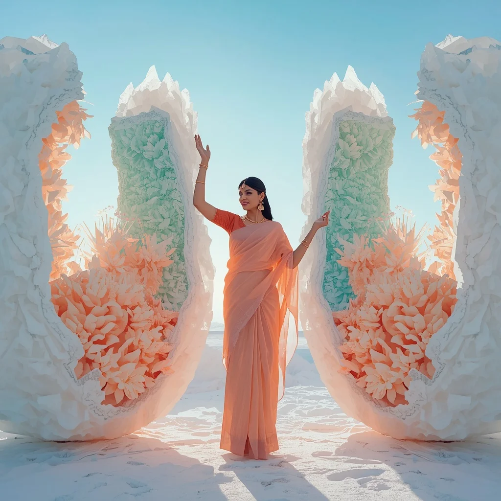 Sun-Drenched Pastel Ice-Flora Geodes | Saree Selfie Ai Prompt AI Prompt
