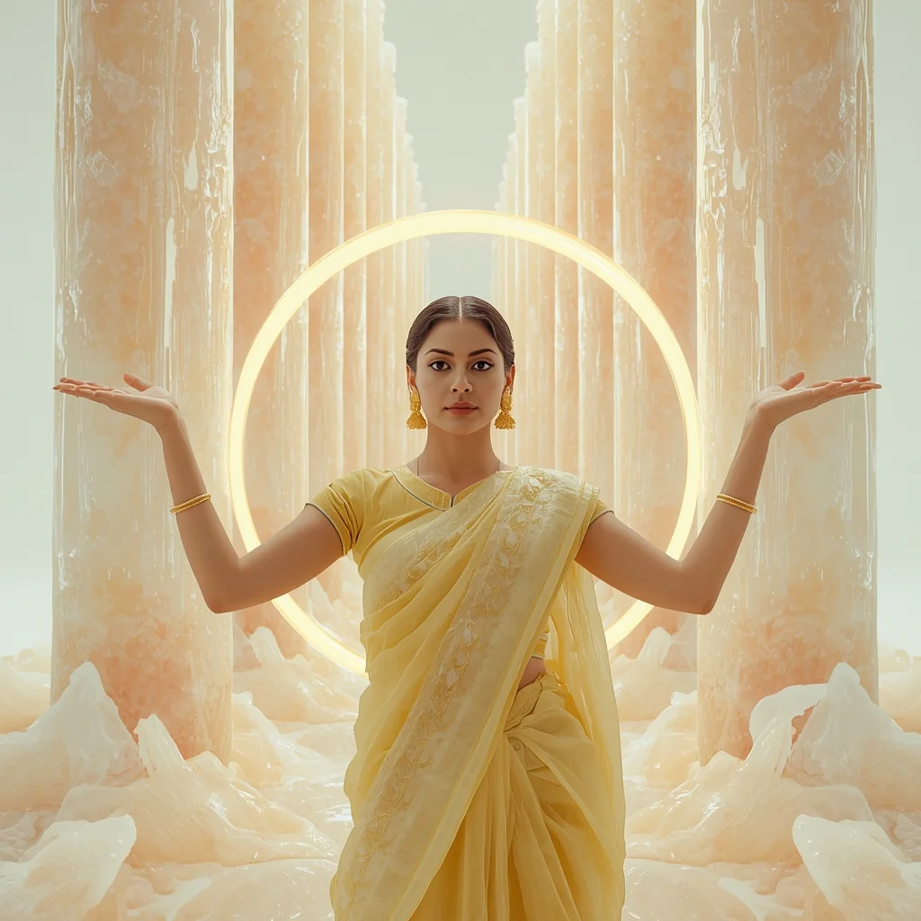 Superfluid Pastel Quartz Waterfalls | Saree Trending Ai Prompt AI Prompt