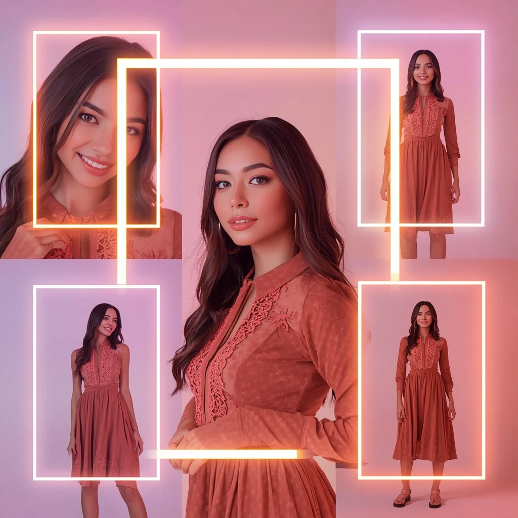Western Dress Neon Frame Grid Collage Modern Fashion Cinematic | Prompt Ai AI Prompt