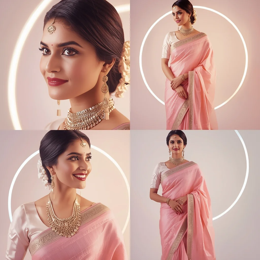 Zenith Pulse Halo Wave Pastel Saree Indian Woman Luxury Composition | Saree Prompt Copy Paste AI Prompt